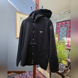 PRADA MILANO MEN'S BUTTON UP HOODED JACKET [ENAMEL TRIANGLE LOGO] XL